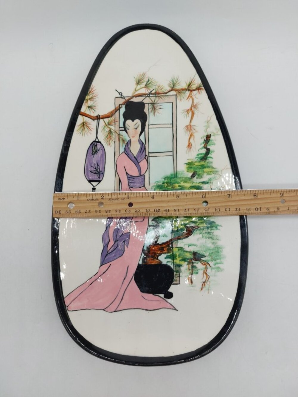 Chinese Geisha Girl Oblong Porcelain Plate Trinket Dish 13x8 - Picture 4 of 6